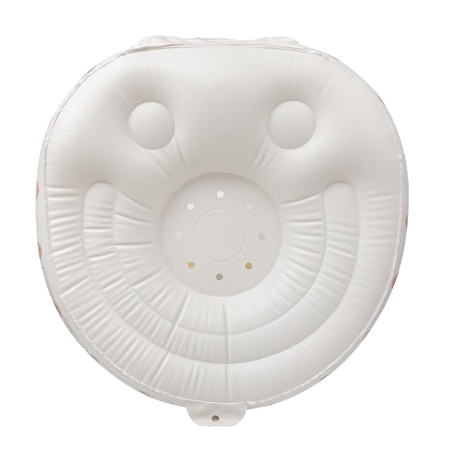 Bottom view of the ComfyBub™ inflatable baby seat, highlighting the base structure of its portable