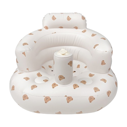 ComfyBub™ inflatable baby seat with an adorable bear face pattern and supportive backrest - portable and foldable for travel