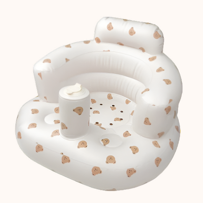 ComfyBub™ inflatable baby seat with supportive backrest and adorable bear pattern - featuring a portable - foldable design